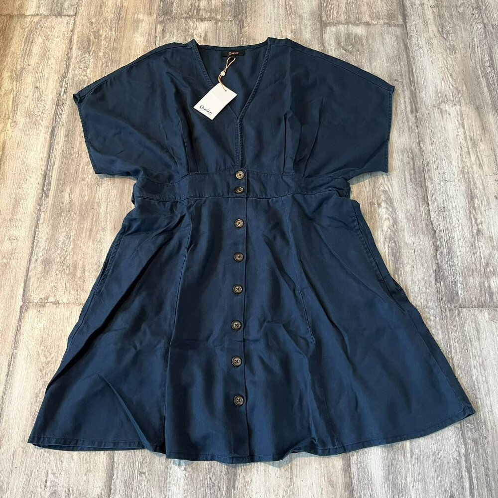 NWT! Quince Vintage Wash Tencel Button Front Dress, Midnight Blue, Size Large - Picture 3 of 13